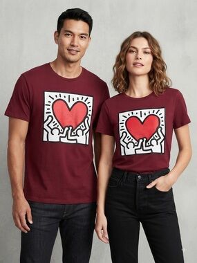 OLD NAVY Keith Haring Heart Tee XL 23” P2P Red NWOT